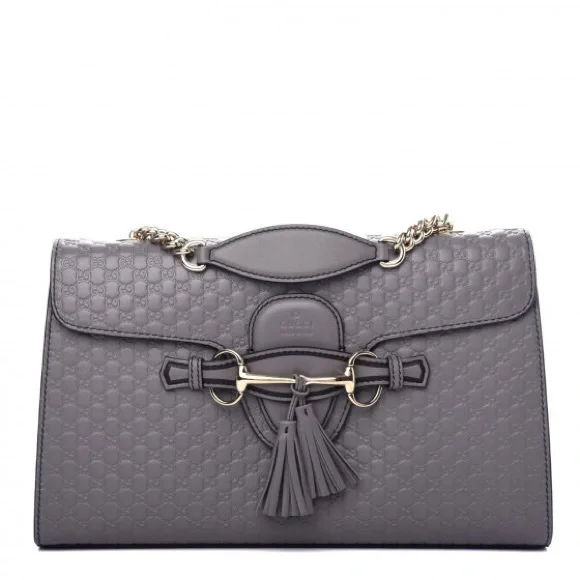 GUCCI 449635 Microguccissima Medium Emily Chain Shoulder Bag Grey - Picture 4 of 12